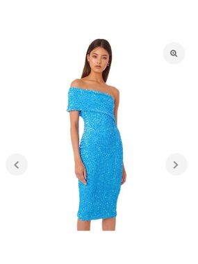 Eliya The Label Alyssa One-Shoulder Sequin Midi Dress in Bright Blue Size S